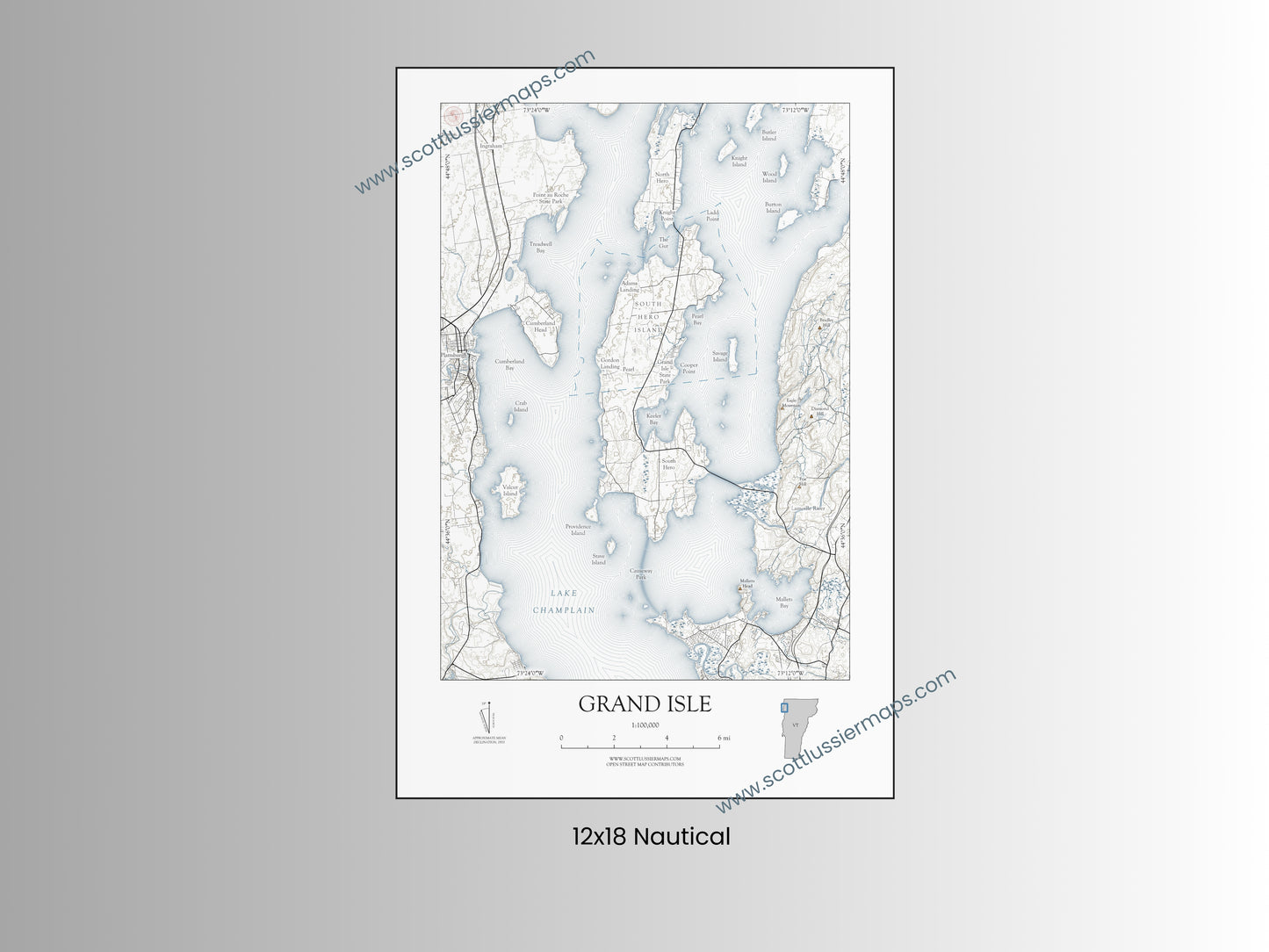 Grand Isle Vermont NAUTICAL Map Art Print