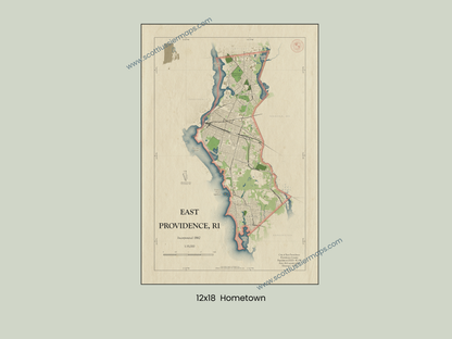 East Providence Rhode Island HOMETOWN Map Art Print 0325