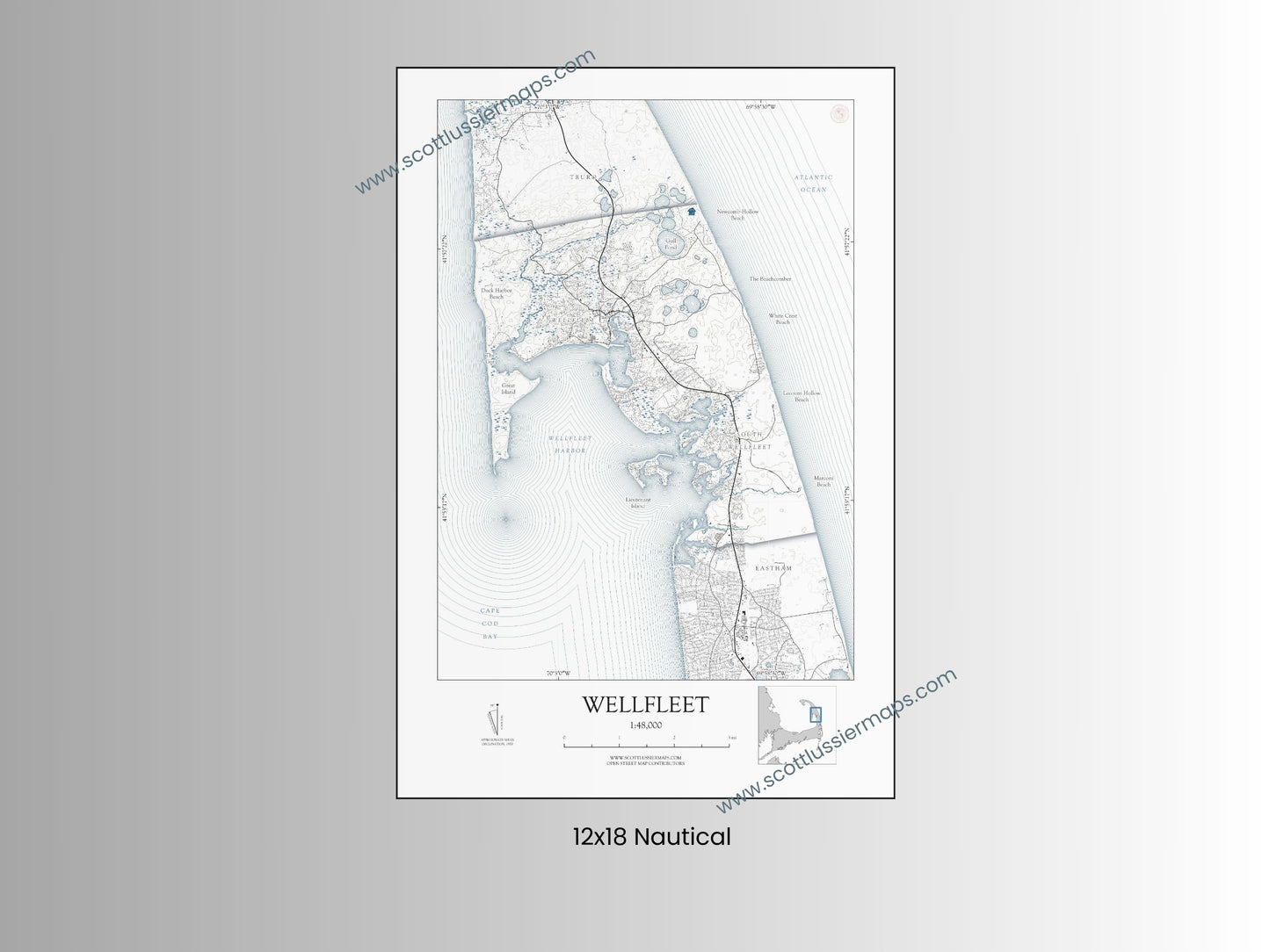 Wellfleet Mass Cape Cod NAUTICAL Map Art Print 0225