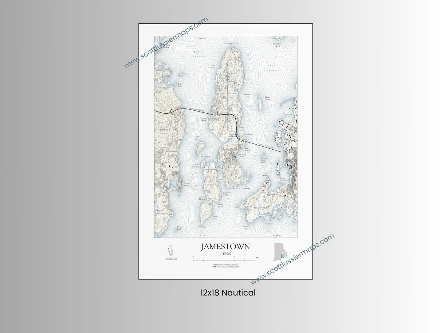 Jamestown Rhode Island NAUTICAL Map Art Print 0225