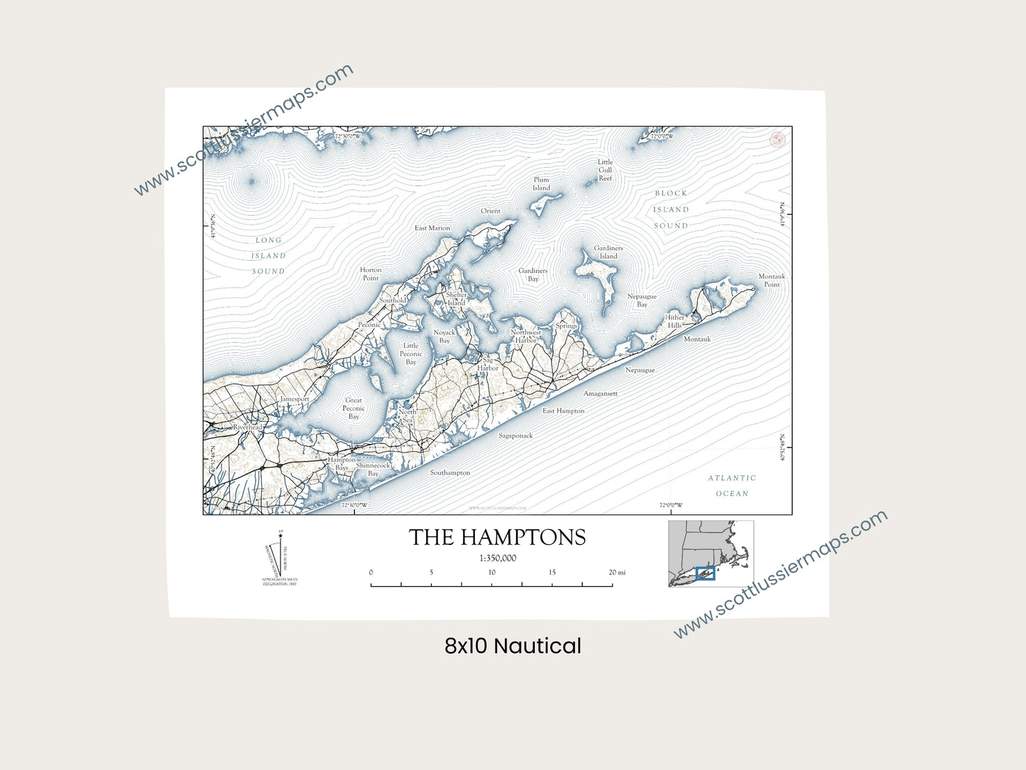 Hamptons New York NAUTICAL Map Art Print