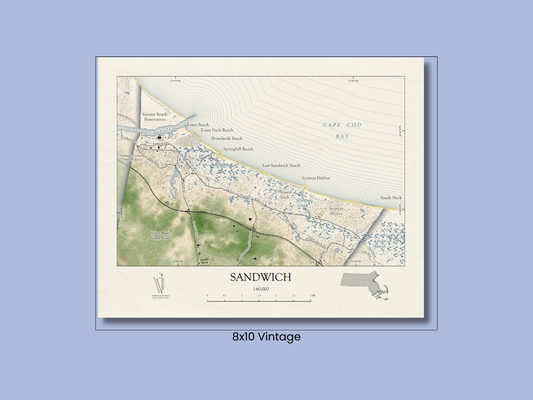 Sandwich Mass Cape Cod Map Art Print Vintage Shoreline Chart or Coastal Style