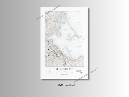 Plymouth Bay Massachusetts Map Art Print Nautical Style