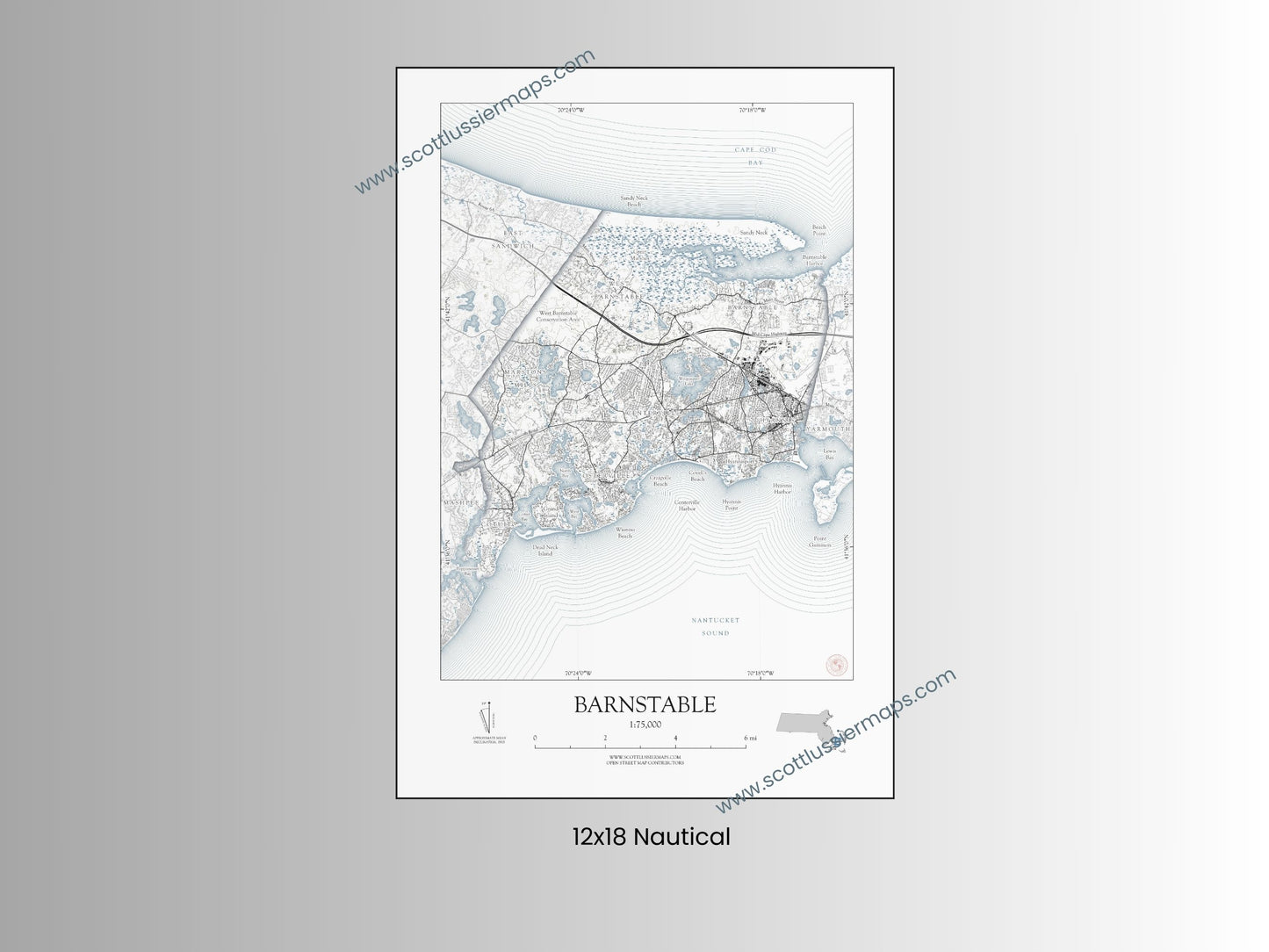 Barnstable Massachusetts Cape Cod NAUTICAL Map Art Print 0225