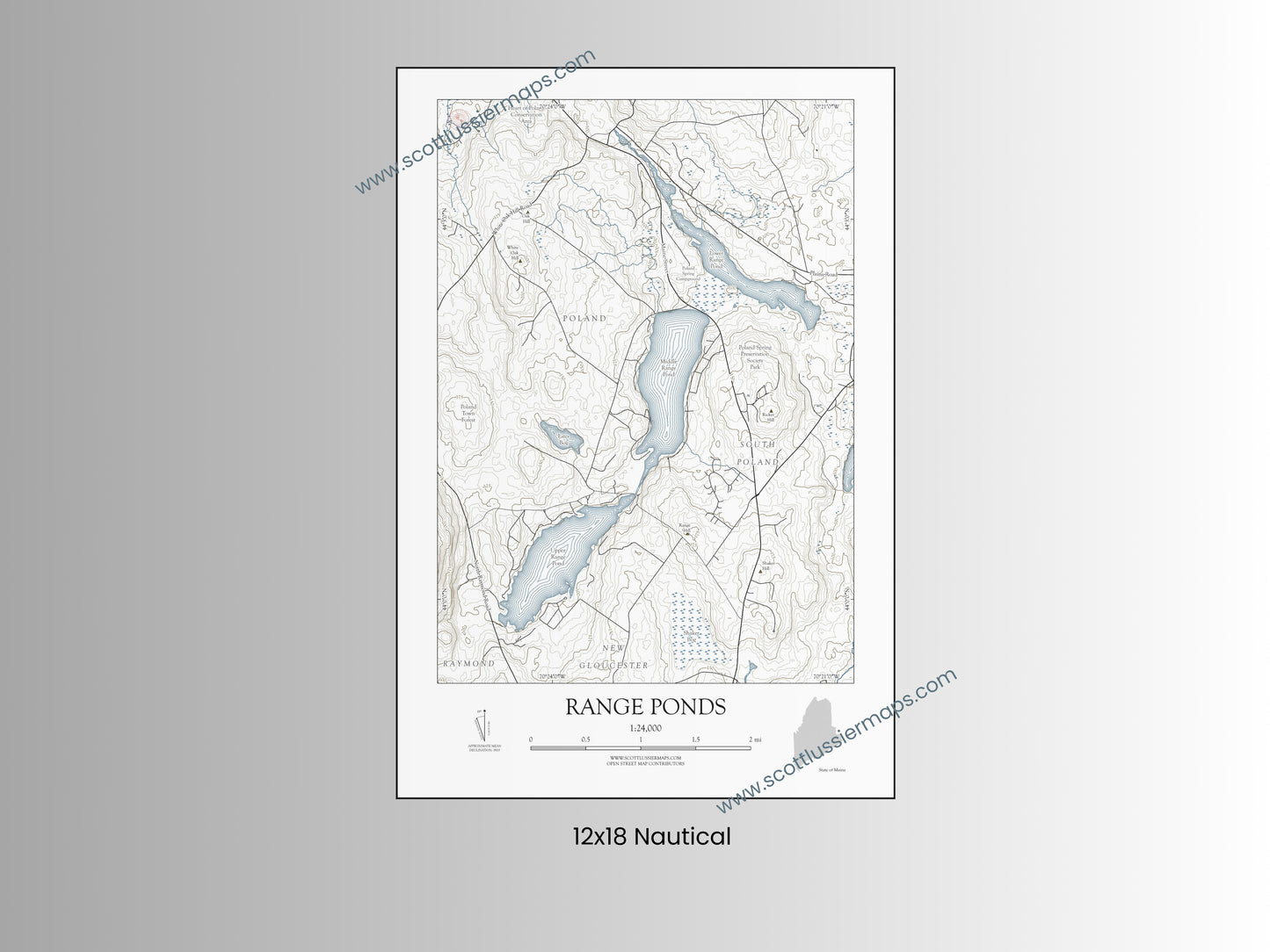 Range Ponds Maine NAUTICAL Map Art Print