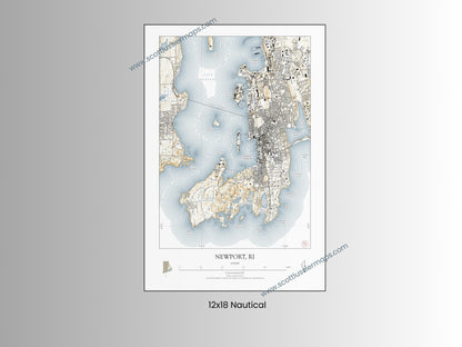 Newport Rhode Island NAUTICAL Map Art Print