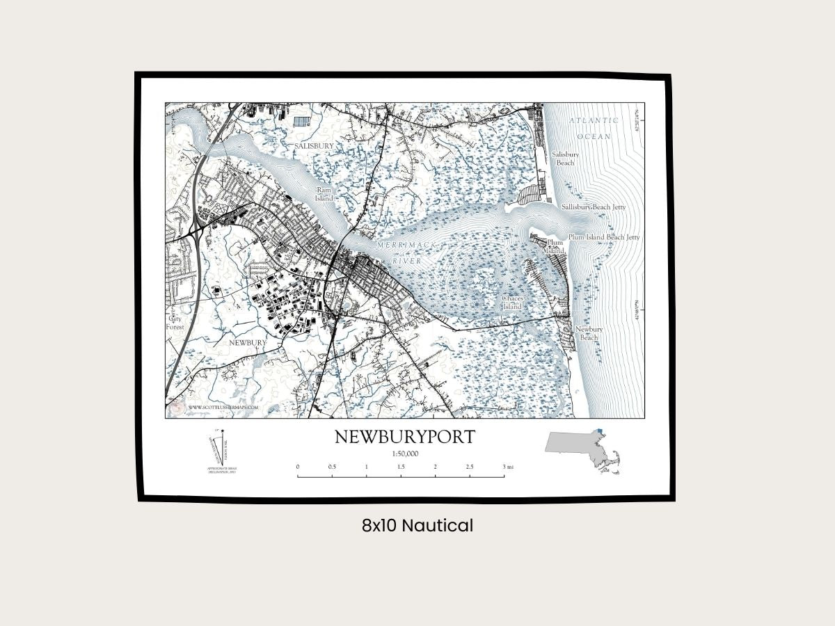 Newburyport Massachusetts NAUTICAL Map Art Print 0225