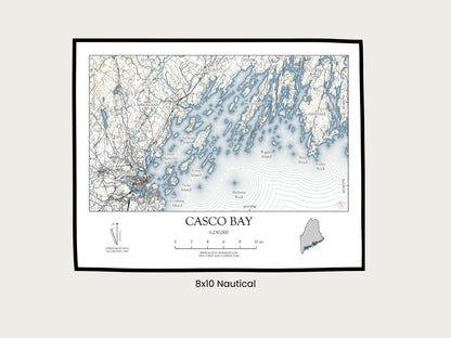 Casco Bay Maine NAUTICAL Map Art Print 0225