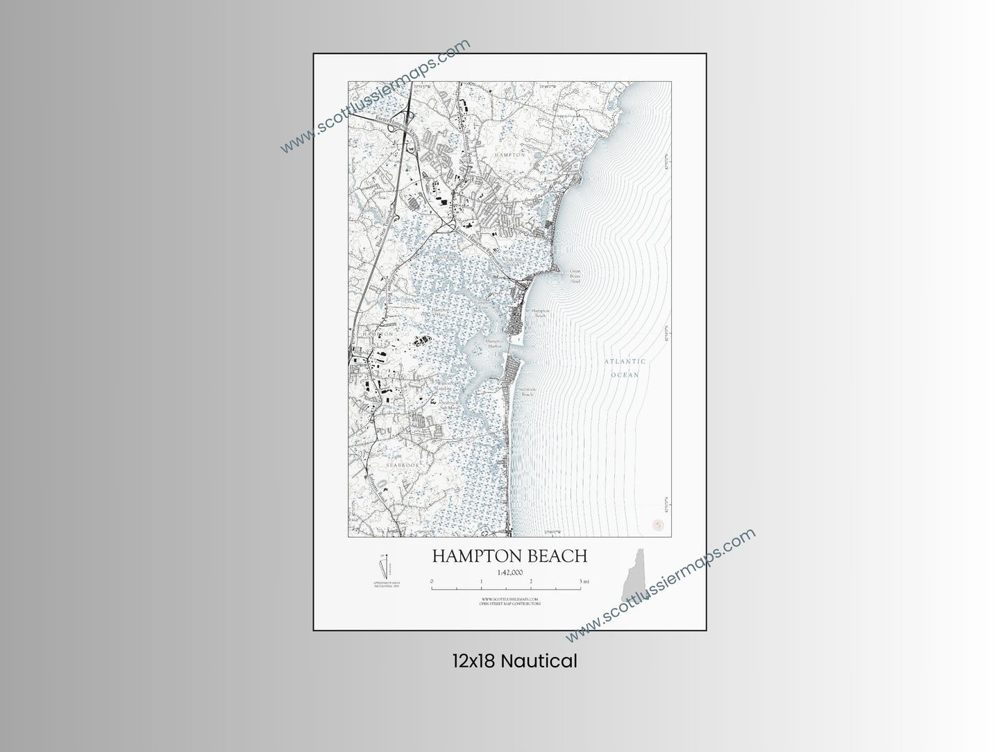 Hampton Beach New Hampshire NAUTICAL Map Art Print 0225