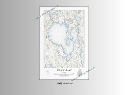 Sebago Lake Maine NAUTICAL Map Art Print 0225