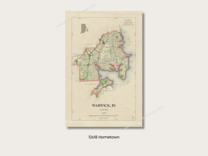 Warwick Rhode Island Map Art Print HOMETOWN Style