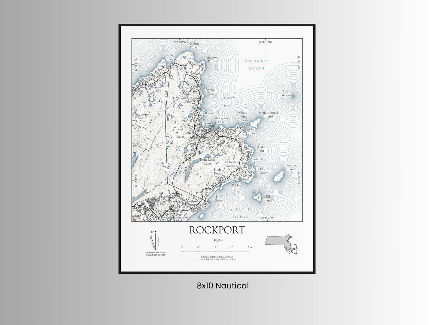 Rockport Massachusetts NAUTICAL Map Art Print 0225