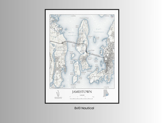 Jamestown Rhode Island NAUTICAL Map Art Print 0225