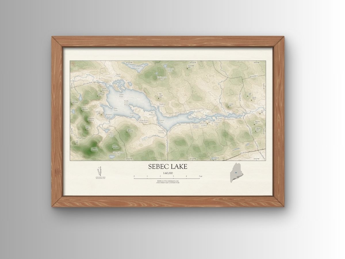 Sebec Lake Maine VINTAGE Map Art Print 0225