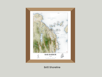 Bar Harbor Maine Map Art Print SHORELINE OR VINTAGE avail in two sizes 0625
