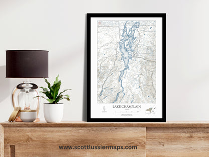 Lake Champlain Vermont NAUTICAL Map Art Print