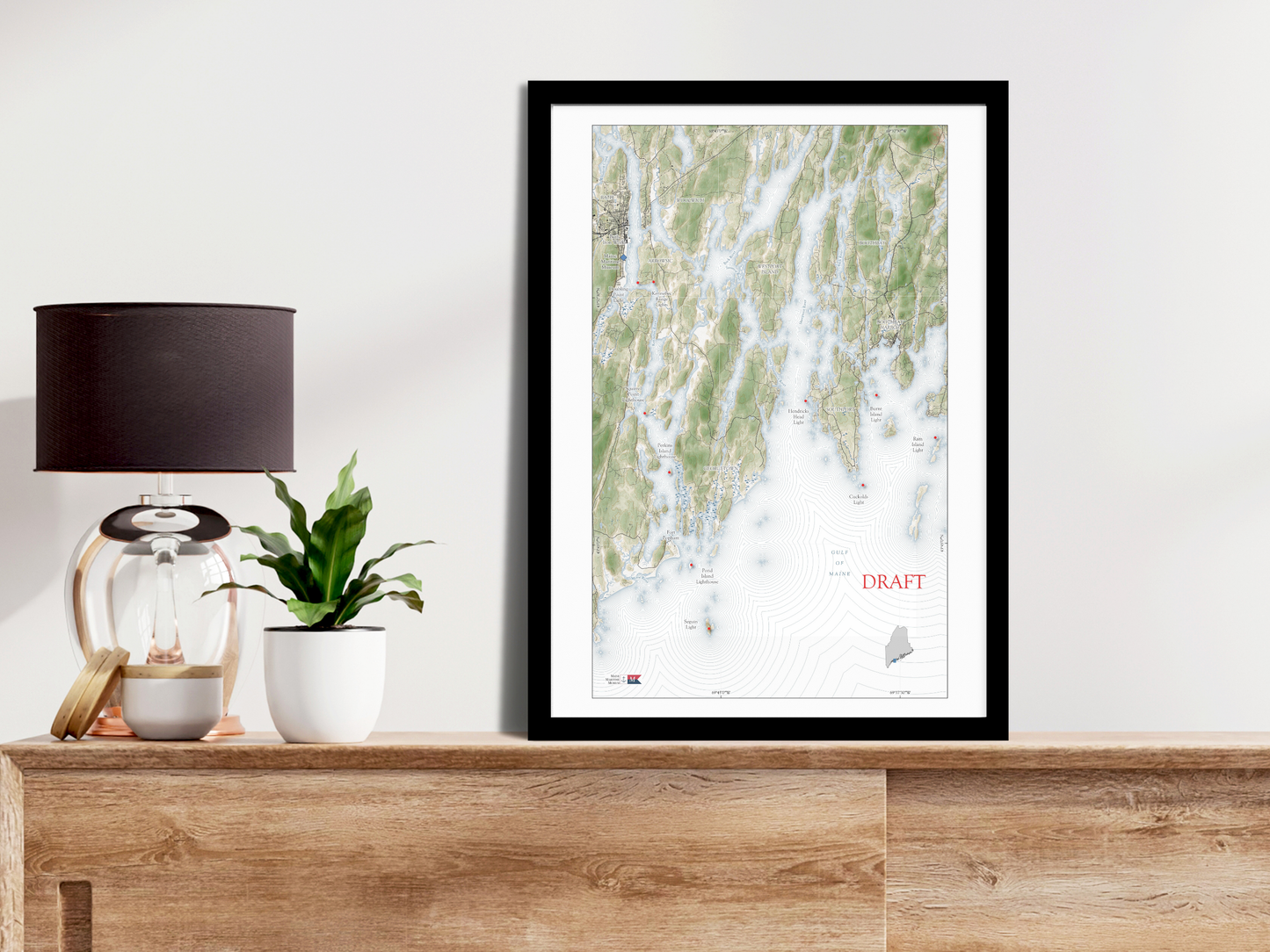 Maine Maritime SHORELINE Map Art Print 0525