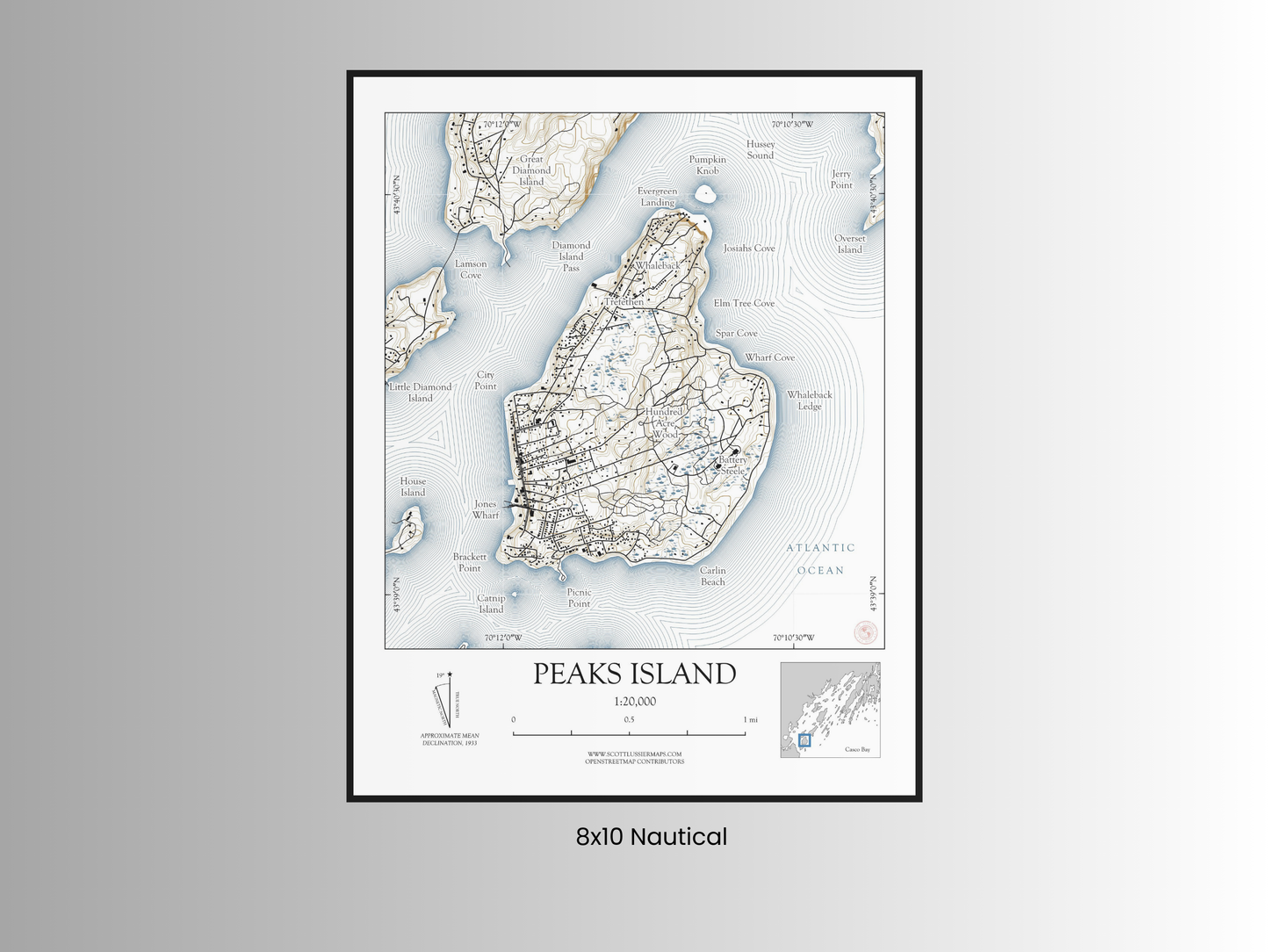 Peaks Island Maine NAUTICAL Map Art Print 0325