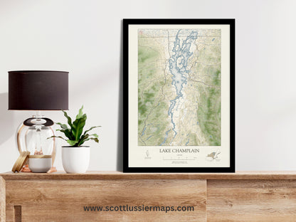 Lake Champlain Vermont VINTAGE Map Art Print