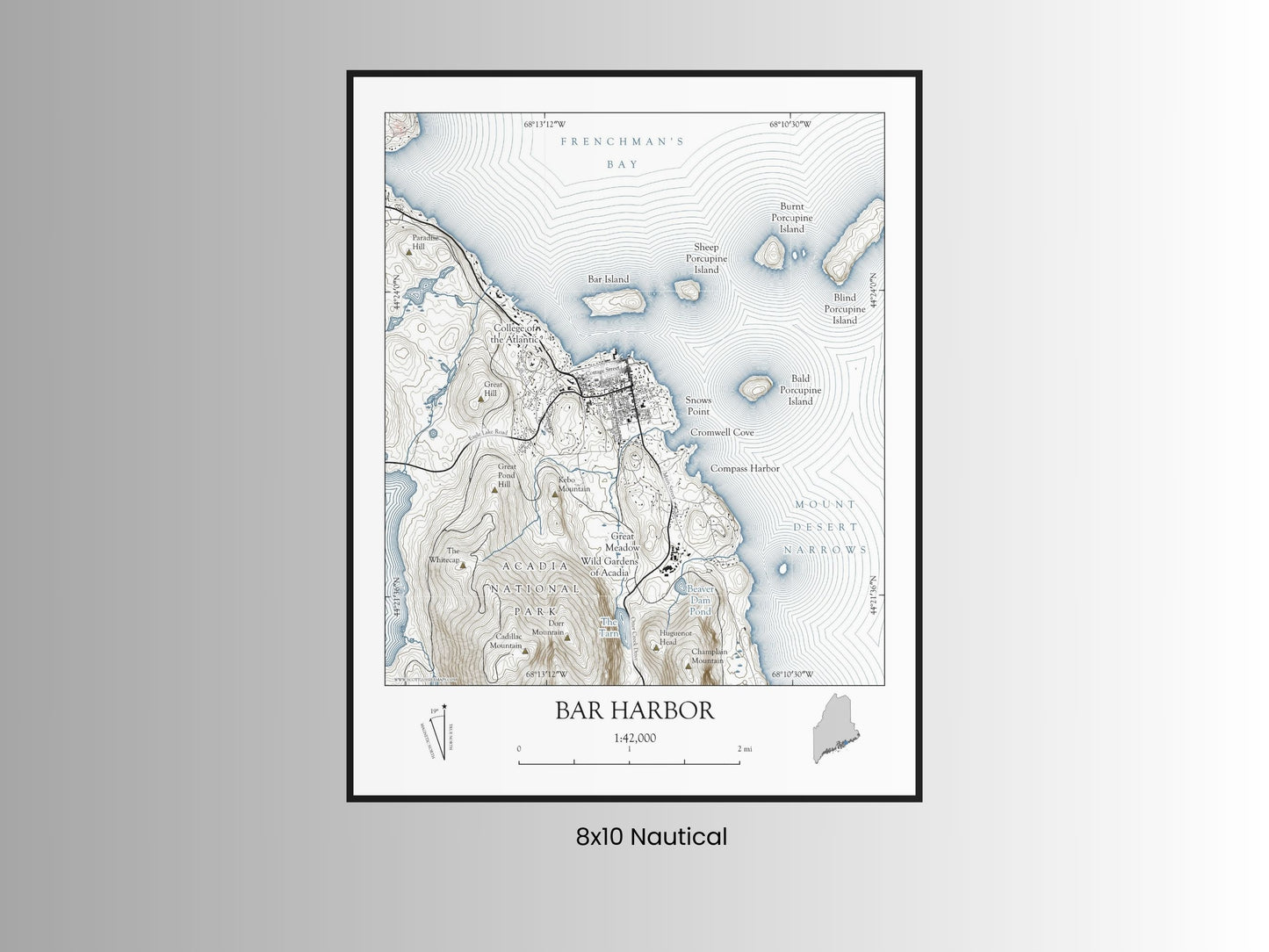 Bar Harbor Maine NAUTICAL Map Art Print 0225