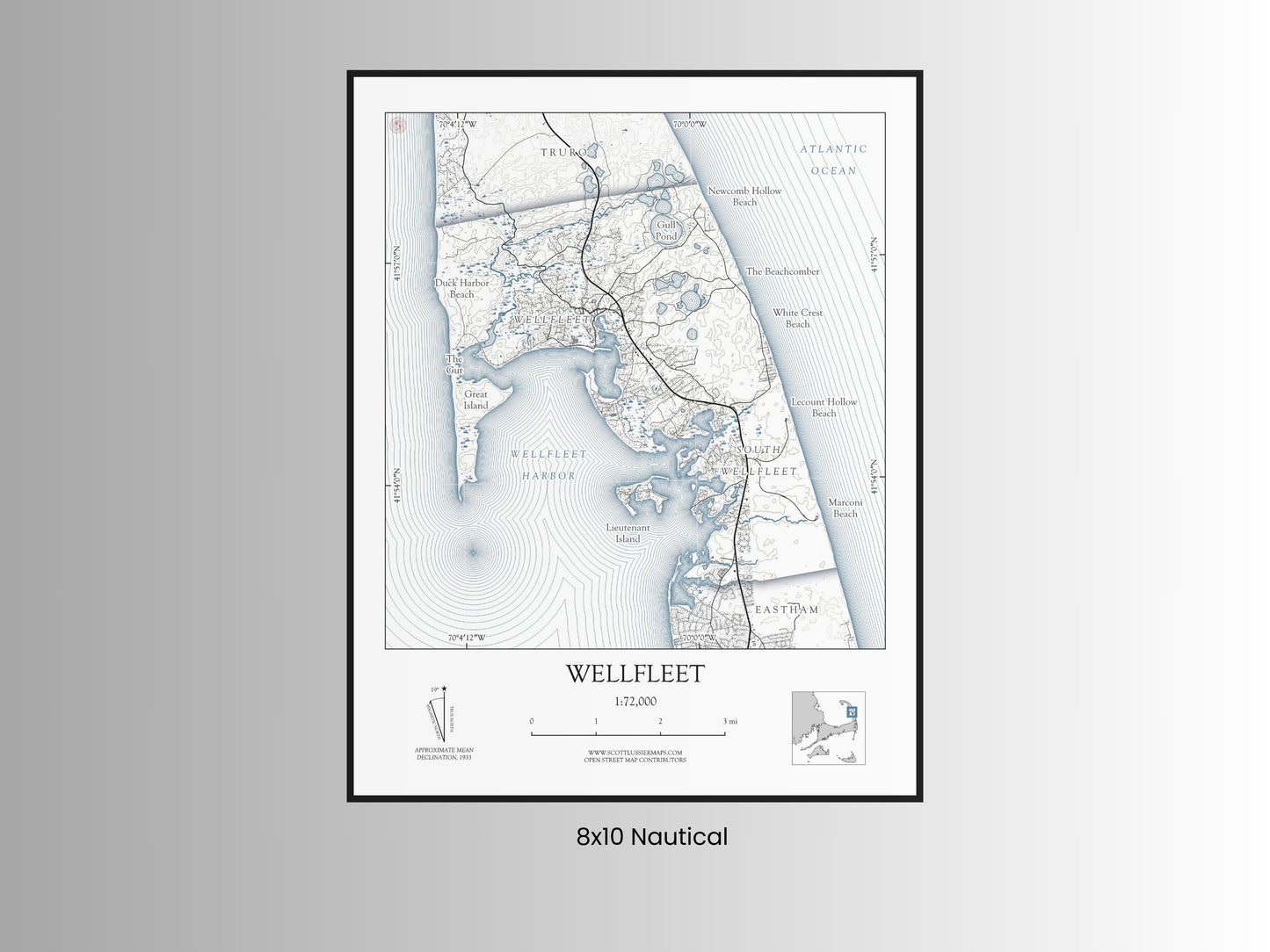 Wellfleet Mass Cape Cod NAUTICAL Map Art Print 0225