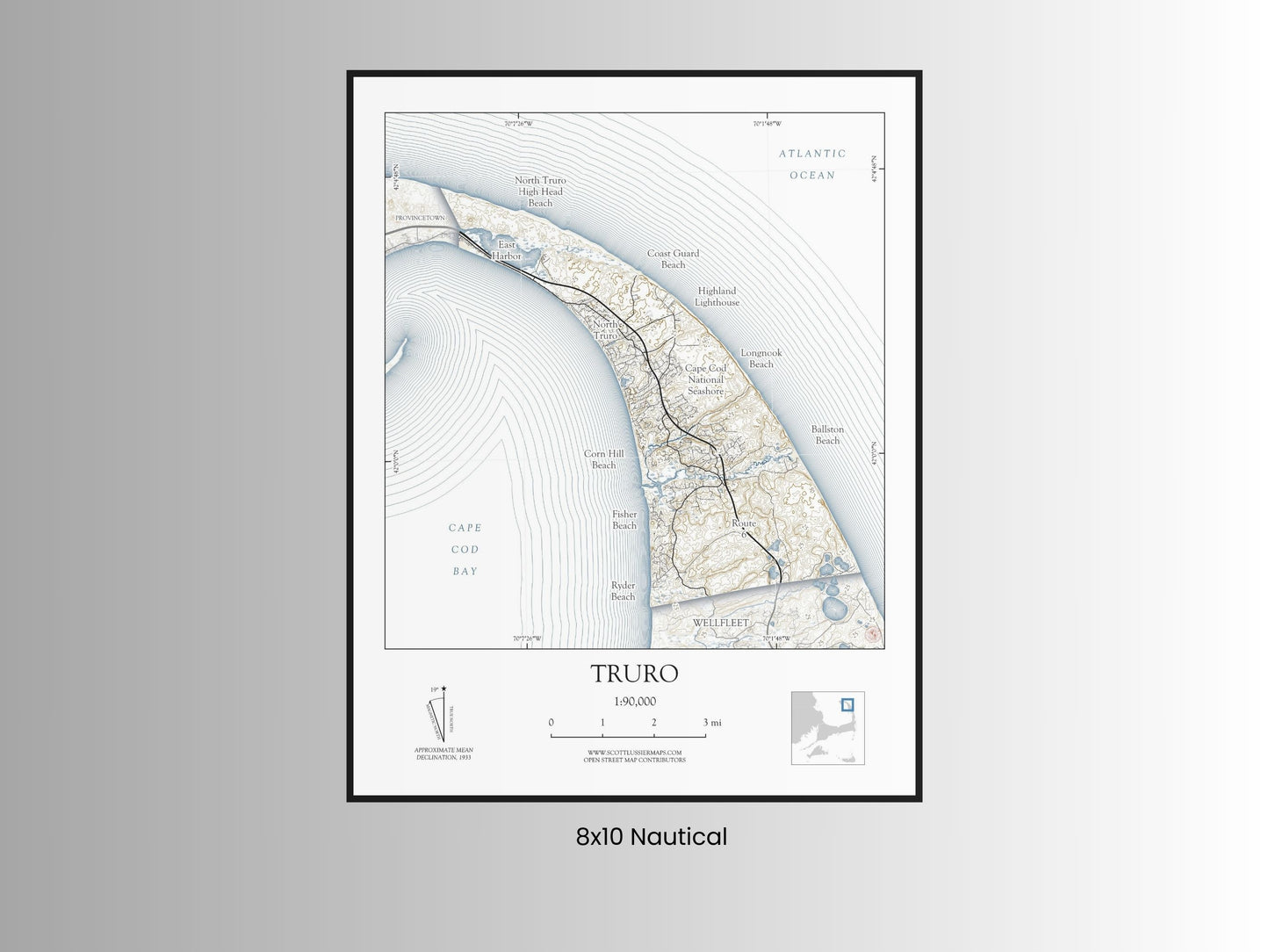 Truro Mass Cape Cod NAUTICAL Map Art Print 0225