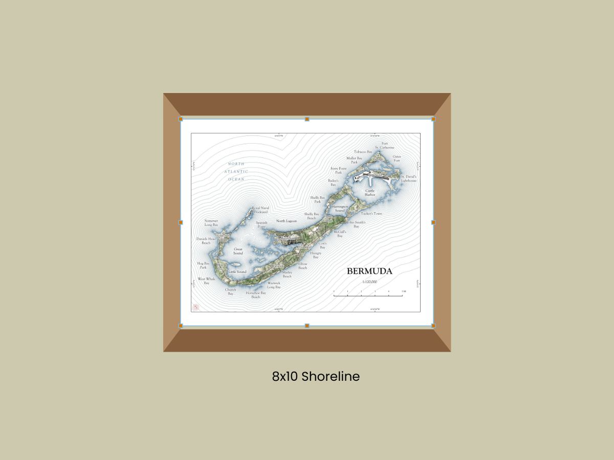 Bermuda Map Art Print Wall Decor Travel Memory Navigate Colorful Ocean Sail Water Home Dorm Work SHORELINE or WATERCOLOR Style