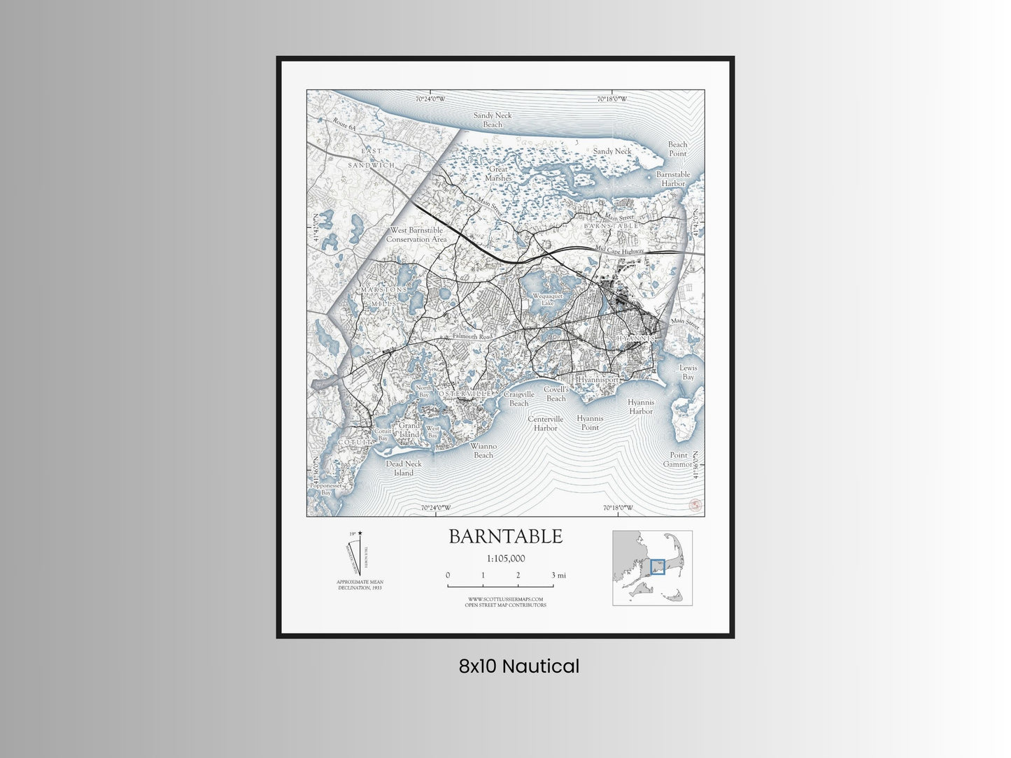 Barnstable Massachusetts Cape Cod NAUTICAL Map Art Print 0225