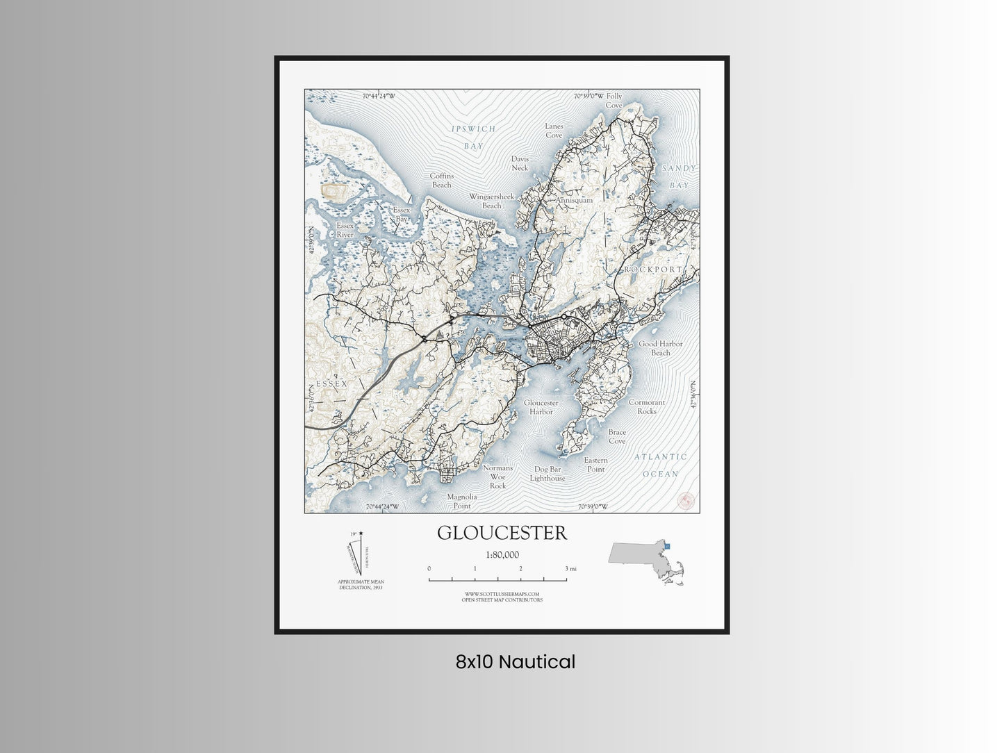 Gloucester Massachusetts NAUTICAL Map Art Print 0225