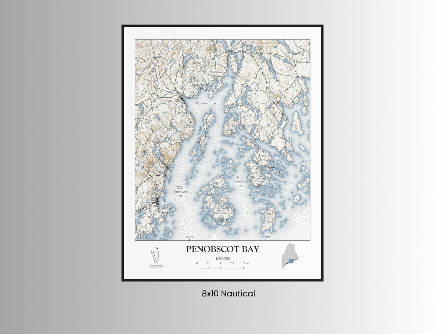 Penobscot Bay Maine NAUTICAL Map Art Print