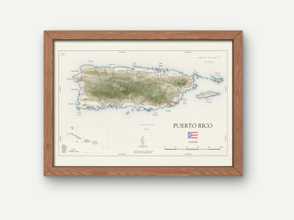 Puerto Rico Map Art Print Wall Decor Travel Memory Navigate Colorful Ocean Sail Water Home Dorm Work SHORELINE or VINTAGE Style 0625
