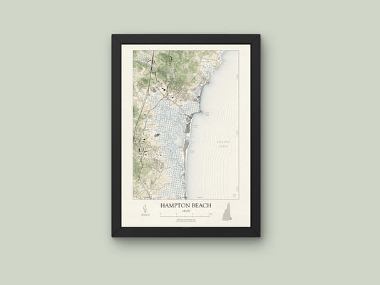 Hampton Beach New Hampshire VINTAGE Map Art Print 0225