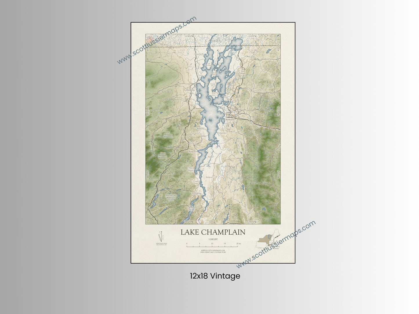 Lake Champlain Vermont VINTAGE Map Art Print