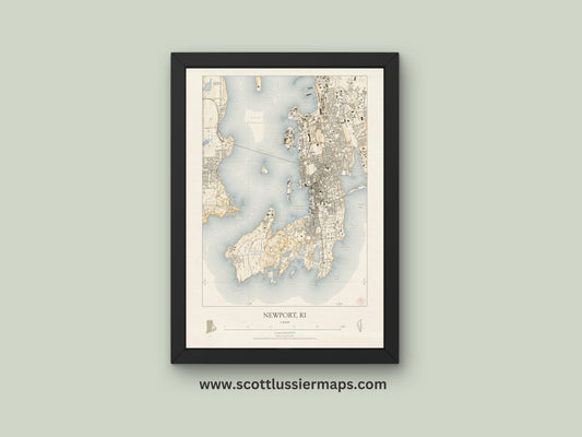 Newport Rhode Island VINTAGE Map Art Print