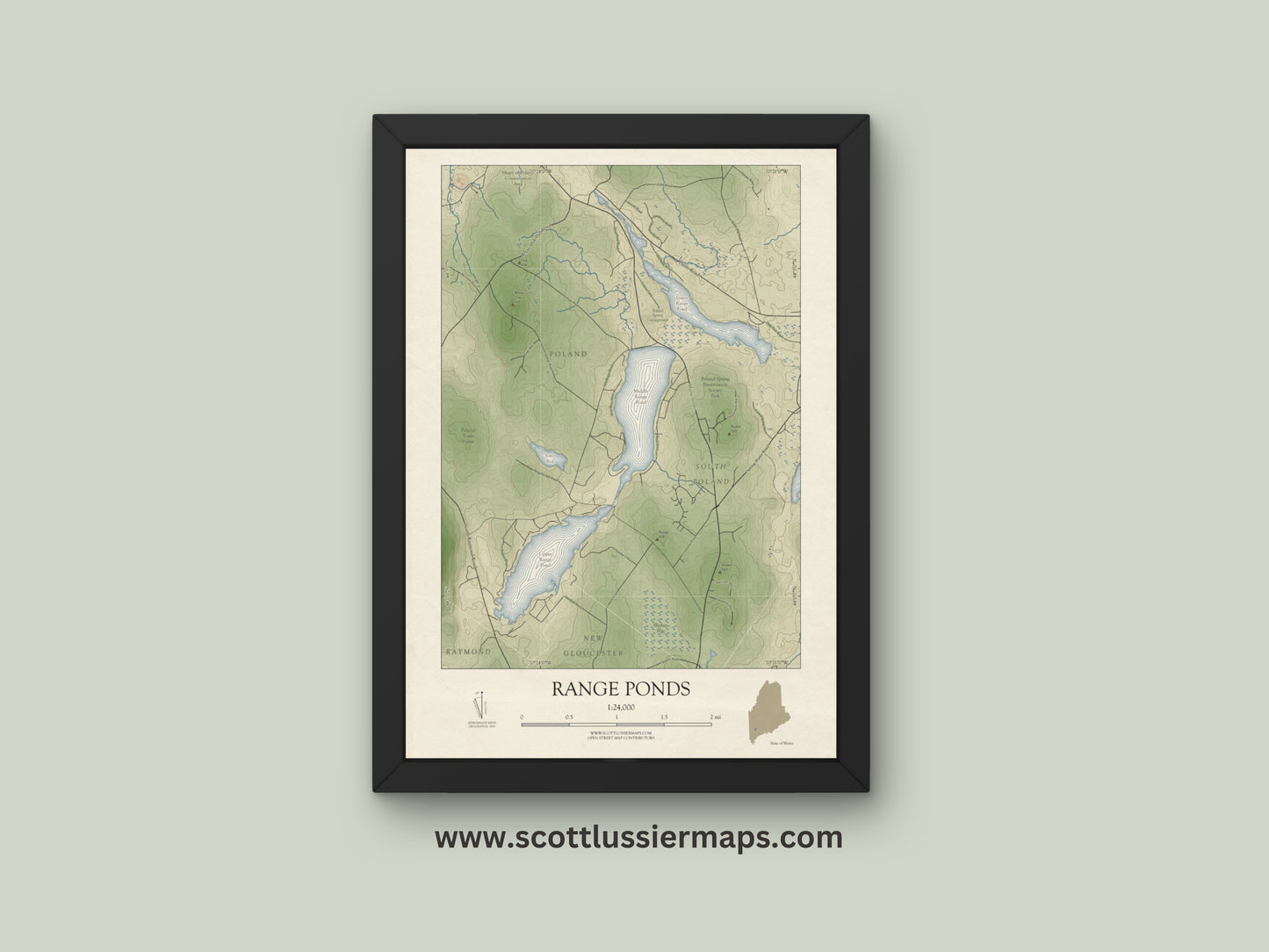 Range Ponds Maine VINTAGE Map Art Print