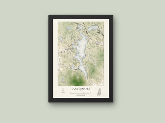 Lake Sunapee New Hampshire VINTAGE Map Art Print 0225