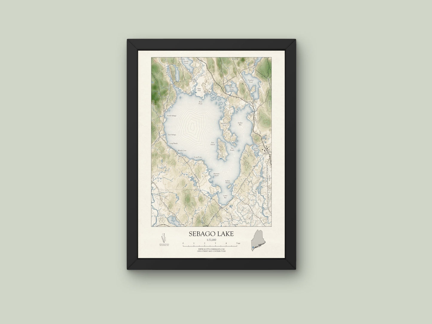 Sebago Lake Maine VINTAGE Map Art Print 0225