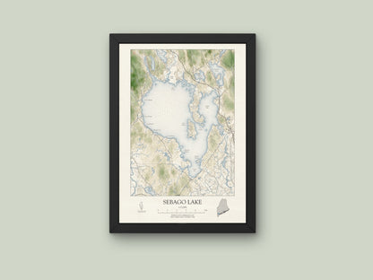 Sebago Lake Maine VINTAGE Map Art Print 0225