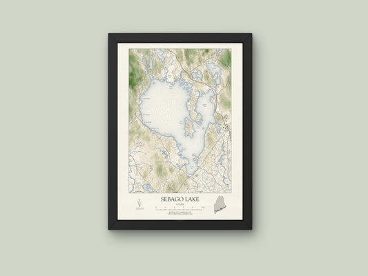 Sebago Lake Maine VINTAGE Map Art Print 0225