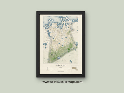 Hingham Massachusetts NAUTICAL Map Art Print