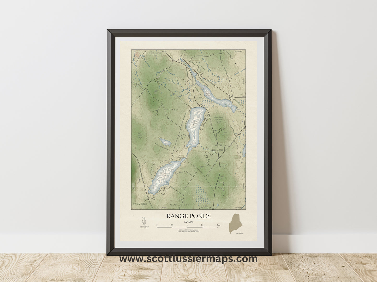 Range Ponds Maine VINTAGE Map Art Print