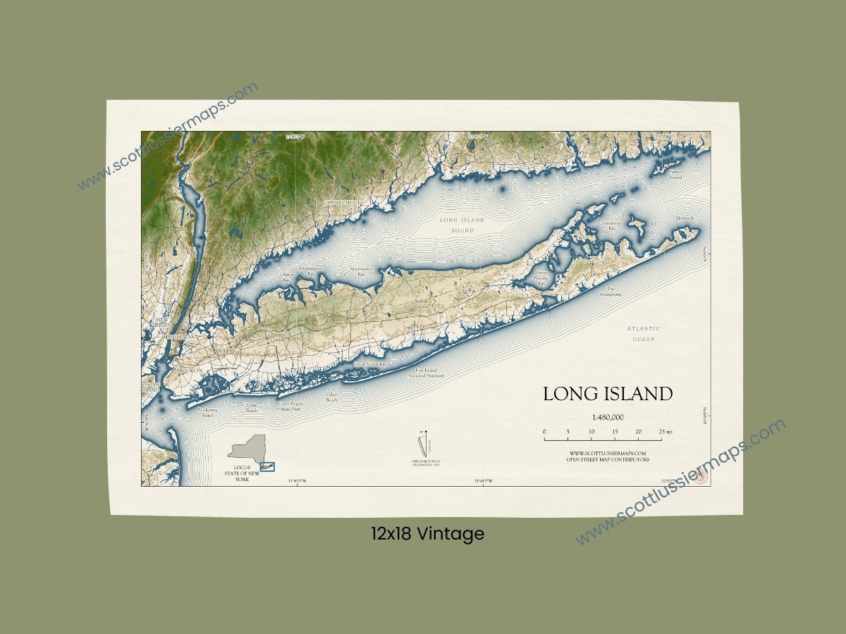 Long Island New York VINTAGE Map Art Print