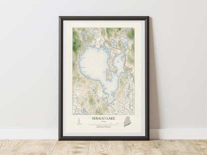 Sebago Lake Maine VINTAGE Map Art Print 0225