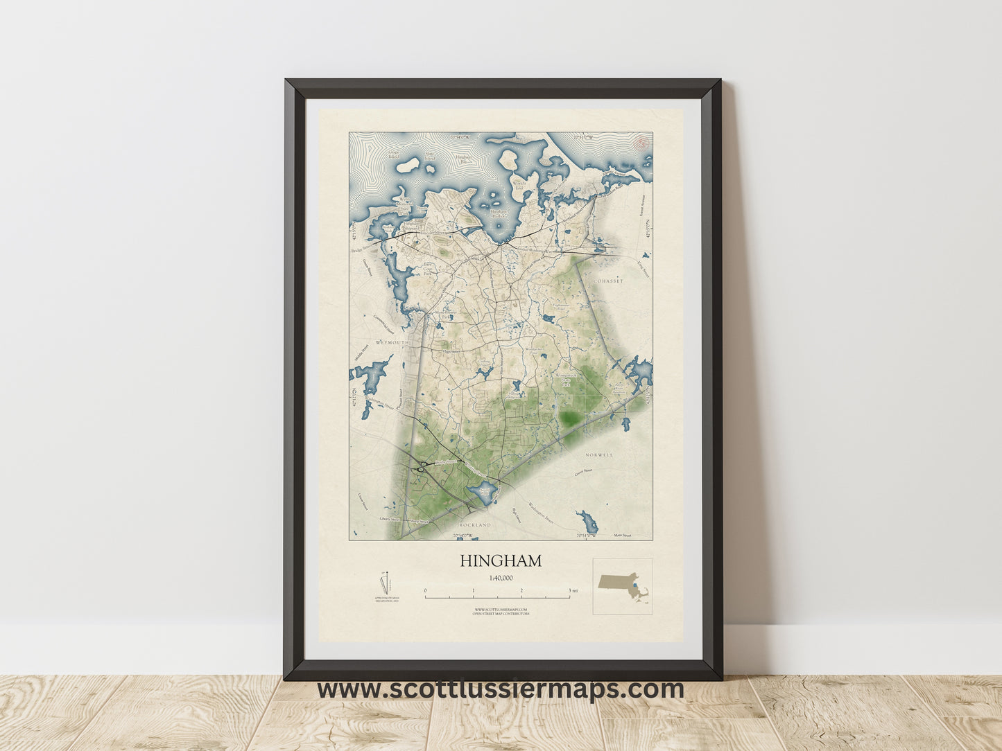 Hingham Massachusetts NAUTICAL Map Art Print