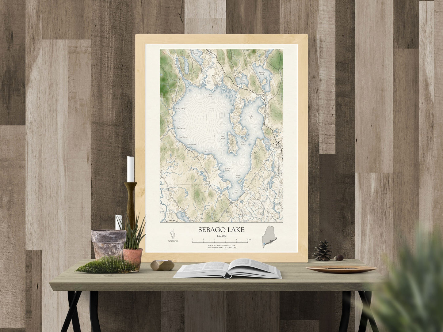 Sebago Lake Maine VINTAGE Map Art Print 0225