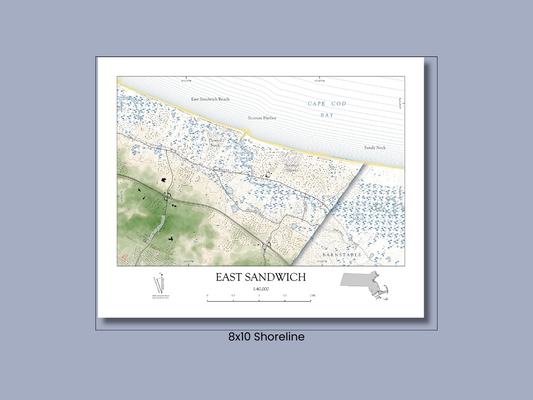 E. Sandwich Mass Cape Cod Map Art Print Vintage Shoreline Style