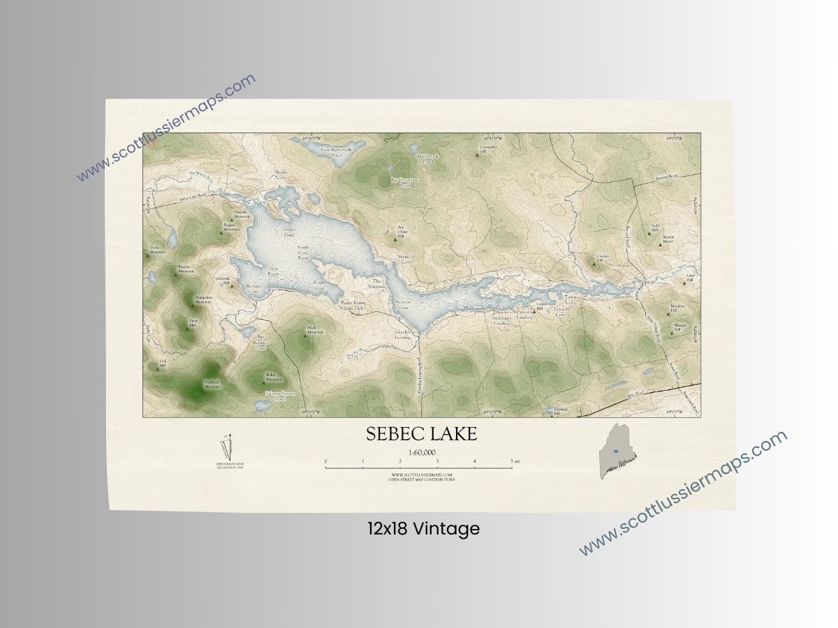 Sebec Lake Maine VINTAGE Map Art Print 0225