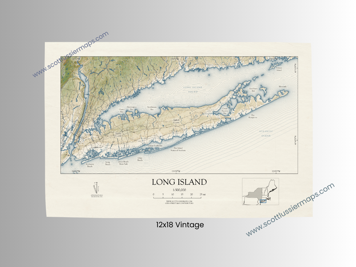 Long Island New York VINTAGE Map Art Print 0325