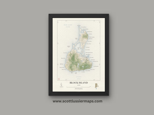 Block Island Rhode Island VINTAGE Map Art Print