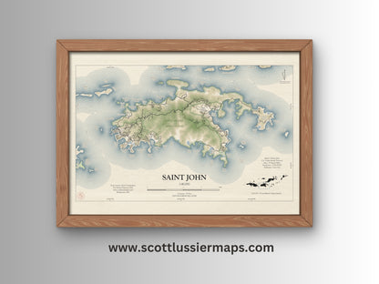 St John USVI Map Art Print Vintage Style (Old version)